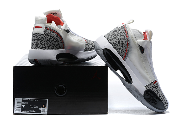2020 Men Air Jordan XXXIV Low White Cement Grey Red Black Shoes